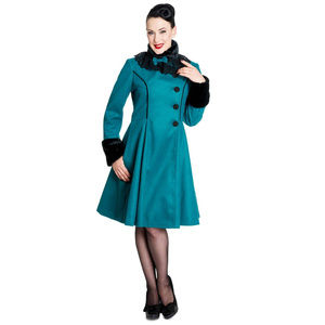 Elegant Teal Women's Coat with Black Accents